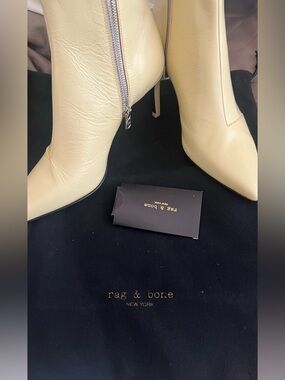 rag & bone Pale Yellow Leather Pointed Toe Stiletto Ankle Boots